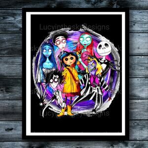 Jack Skellington Beetlejuice Corpse Bride Coraline Spooky Crew Art Print